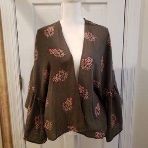 Universal Thread Olive Flowered Open Front Kimono, OSFM, NWT